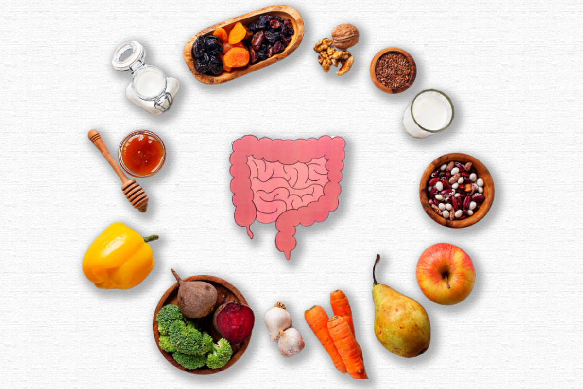 Probiotics and healthy foods with a healthy gut
