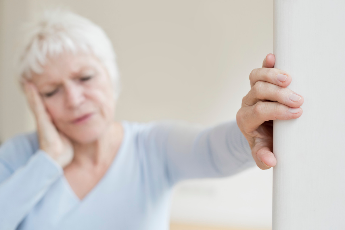 Woman who needs balance tests due to dizziness and fall risk