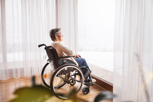 Lonely senior woman in wheelchair