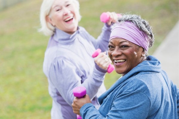 Healthy older women walking with weights to improve bone health