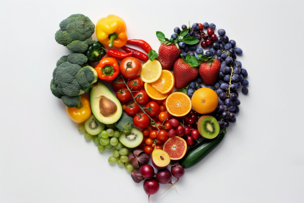 A heart-healthy diet includes plenty of fruits, vegetables, and fiber