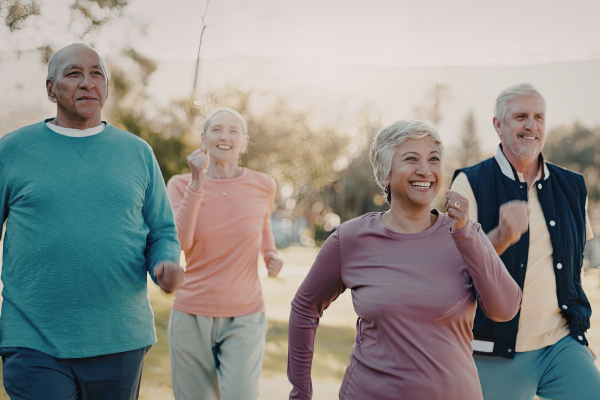 Older adults walking and keeping their bodies strong to prevent inflamed joints