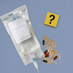Benefits of IV Therapy in Hurst over Oral Supplements (shown by putting IV bag and supplements next to each other)